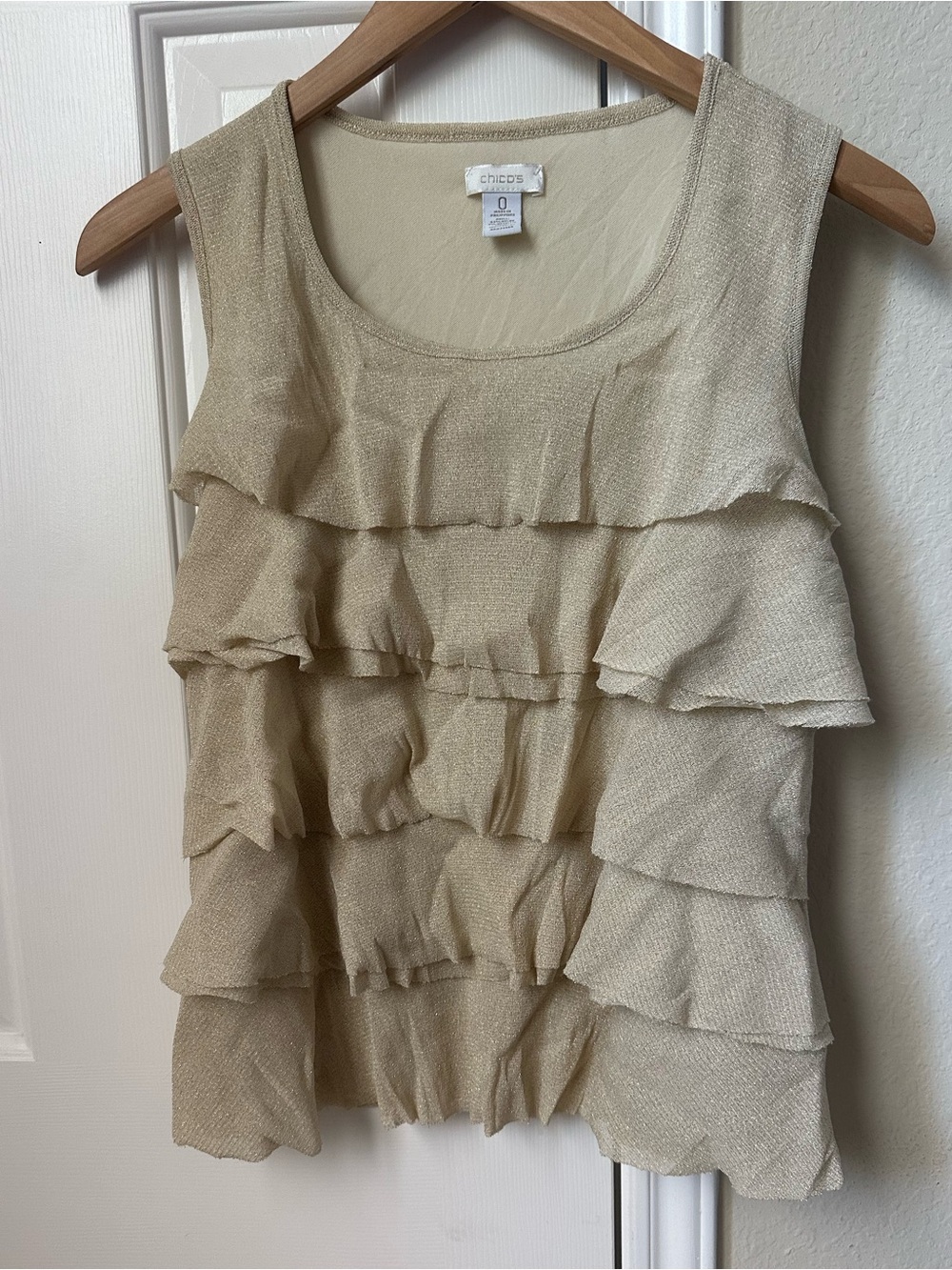 Chico's Yellow Gold Shimmer Ruffle Tank Top